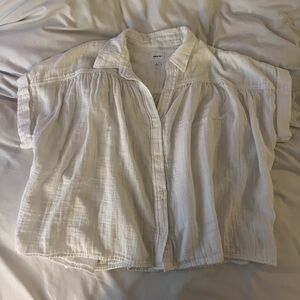 Madewell White Gauze Button-Front Short Sleeve Top